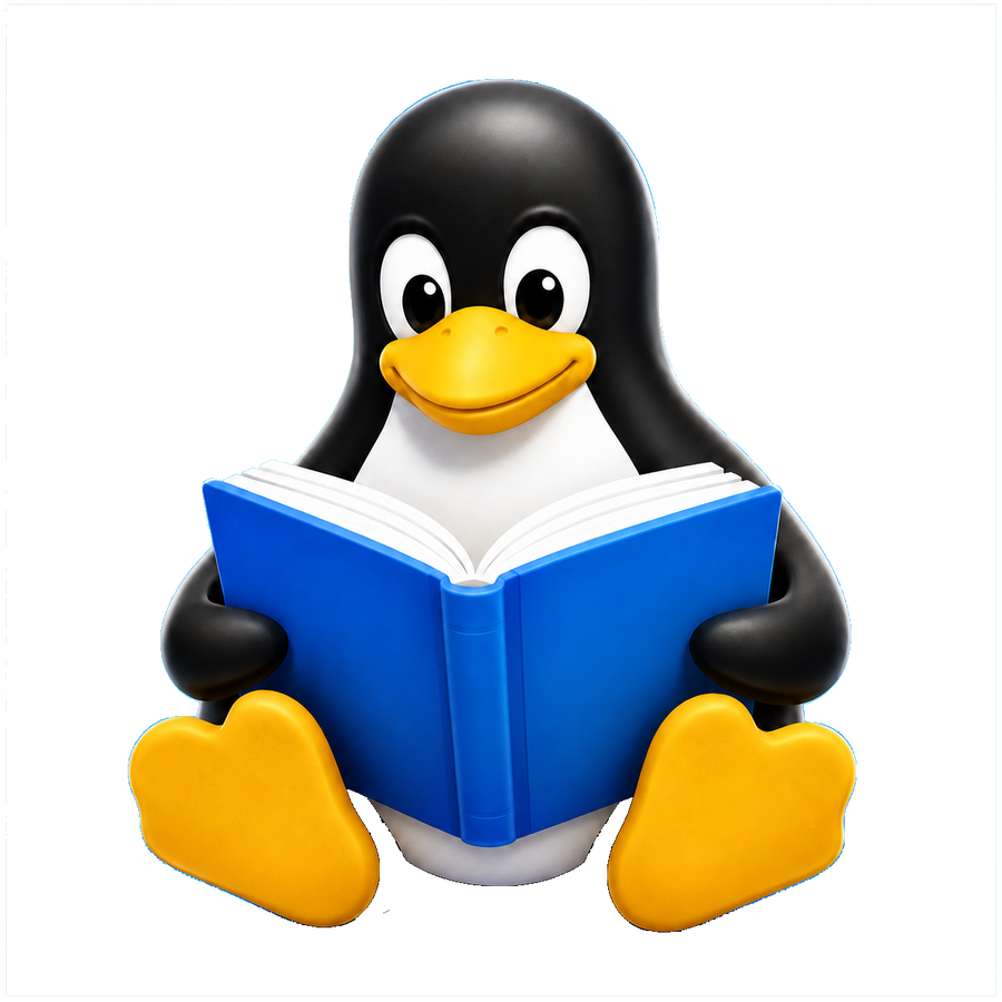 Tux the penguin reading a textbook